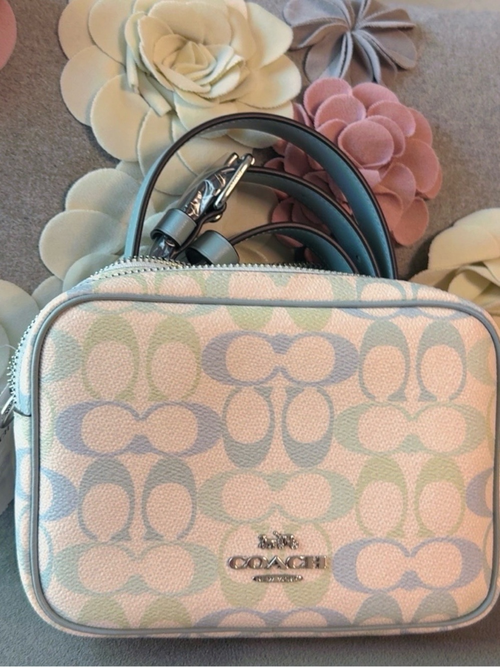 Coach Pastel Signature Crossbody - Mint & Pale Blue